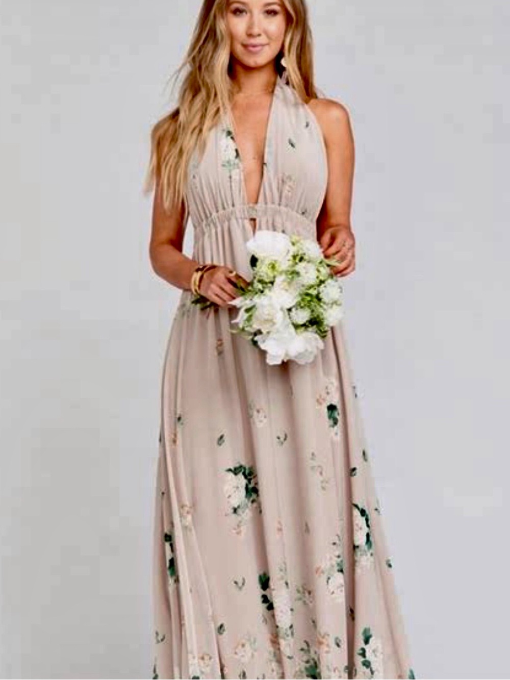 Show Me Your MuMu Luna Halter Maxi Dress in Blush Beige Floral